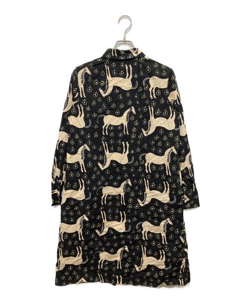 marimekko（マリメッコ）marimekko (マリメッコ) 総柄シャツワンピース ブラック×ベージュ サイズ:36の古着・服飾アイテム