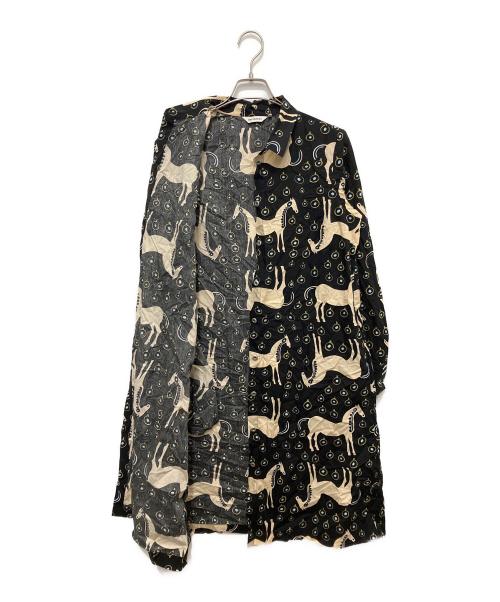 marimekko（マリメッコ）marimekko (マリメッコ) 総柄シャツワンピース ブラック×ベージュ サイズ:36の古着・服飾アイテム