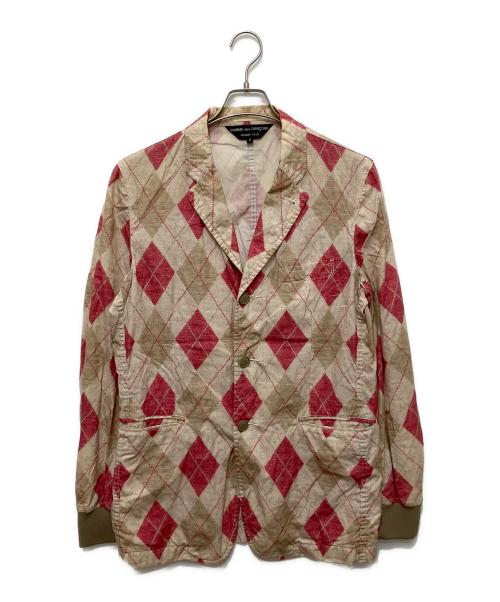 COMME des GARCONS HOMME PLUS（コムデギャルソンオムプリュス）COMME des GARCONS HOMME PLUS (コムデギャルソンオムプリュス) アーガイル柄テーラードジャケット ベージュ×ピンク サイズ:Mの古着・服飾アイテム
