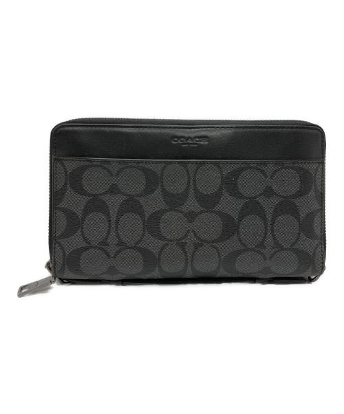 COACH（コーチ）COACH (コーチ) ダブル ジップ トラベル オーガナイザー・シグネチャー キャンバス グレー×ブラックの古着・服飾アイテム