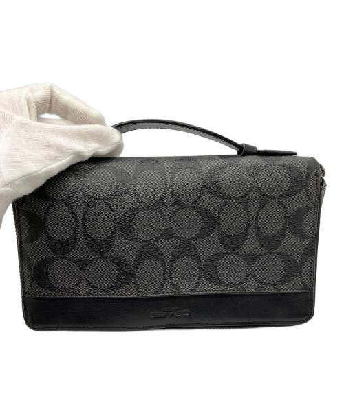 COACH（コーチ）COACH (コーチ) ダブル ジップ トラベル オーガナイザー・シグネチャー キャンバス グレー×ブラックの古着・服飾アイテム