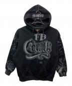 FB COUNTYエフビーカウンティー）の古着「TATTED UP ZIP HOODIE」｜ブラック×グレー