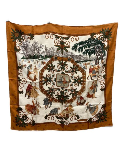HERMES（エルメス）HERMES (エルメス) Joies d'Hiver 冬の愉しみ シルクスカーフ ブラウンの古着・服飾アイテム