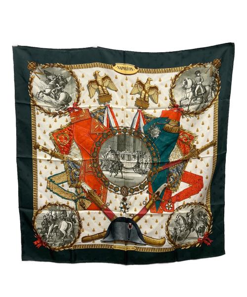 HERMES（エルメス）HERMES (エルメス) NAPOLEON シルクスカーフ グリーン×オレンジの古着・服飾アイテム