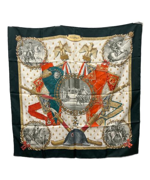 HERMES（エルメス）HERMES (エルメス) NAPOLEON シルクスカーフ グリーン×オレンジの古着・服飾アイテム