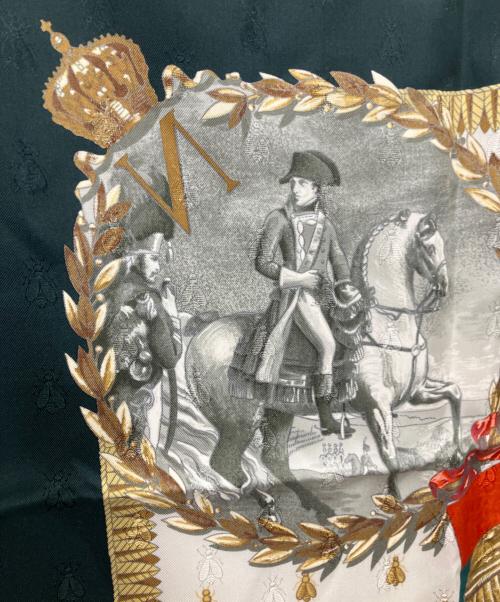 HERMES（エルメス）HERMES (エルメス) NAPOLEON シルクスカーフ グリーン×オレンジの古着・服飾アイテム