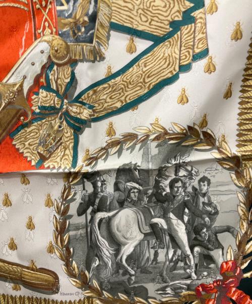 HERMES（エルメス）HERMES (エルメス) NAPOLEON シルクスカーフ グリーン×オレンジの古着・服飾アイテム