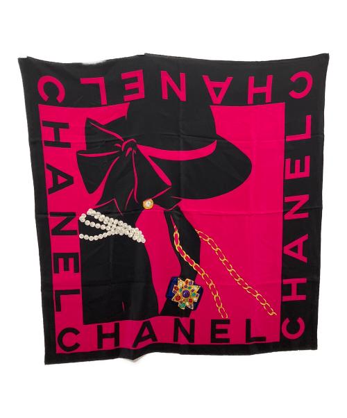CHANEL（シャネル）CHANEL (シャネル) マドモアセル シルクスカーフ ピンク×ブラックの古着・服飾アイテム