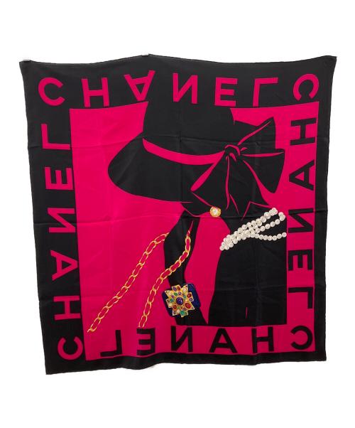 CHANEL（シャネル）CHANEL (シャネル) マドモアセル シルクスカーフ ピンク×ブラックの古着・服飾アイテム