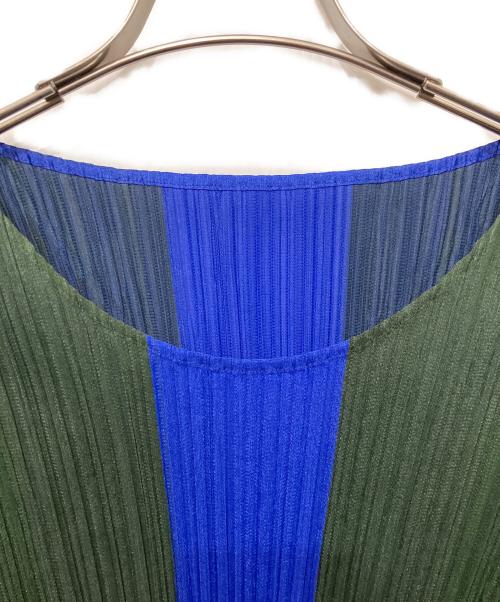 PLEATS PLEASE（プリーツプリーズ）PLEATS PLEASE (プリーツプリーズ) プリーツブラウス ブルー×グリーン サイズ:4の古着・服飾アイテム