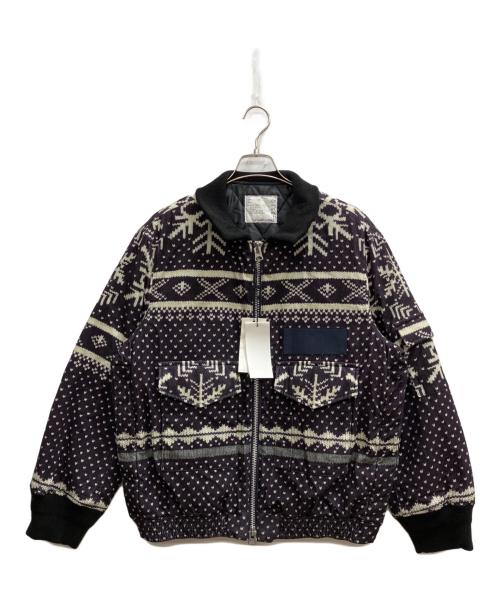 sacai（サカイ）sacai (サカイ) Cowichan Knit Blouson パープル サイズ:2の古着・服飾アイテム