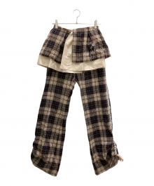 rurumu:（ルルムウ）の古着「drawstring check skirt pants/ドローストリング チェック スカート パンツ」｜ブラウン