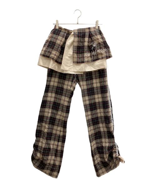 rurumu:（ルルムウ）rurumu: (ルルムウ) drawstring check skirt pants/ドローストリング チェック スカート パンツ ブラウン サイズ:Sの古着・服飾アイテム
