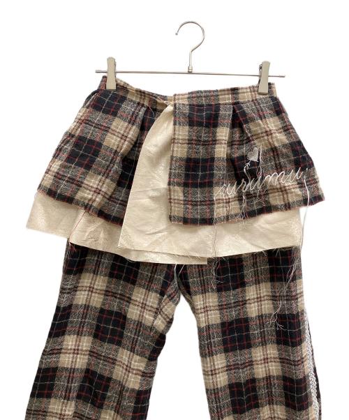 rurumu:（ルルムウ）rurumu: (ルルムウ) drawstring check skirt pants/ドローストリング チェック スカート パンツ ブラウン サイズ:Sの古着・服飾アイテム