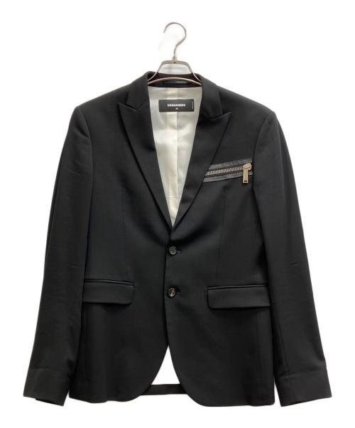 DSQUARED2（ディースクエアード）DSQUARED2 (ディースクエアード) レザートリムジップデザインテーラードジャケット ブラック サイズ:48の古着・服飾アイテム