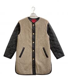 BLUE LABEL CRESTBRIDGE（ブルーレーベルクレストブリッジ）の古着「金釦キルティング切り替えチェックリバーシブルコート」｜ベージュ