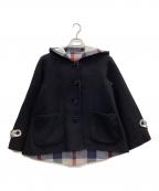 BLUE LABEL CRESTBRIDGEブルーレーベルクレストブリッジ）の古着「裏チェックフーデッドウールコート」｜ブラック