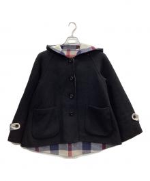 BLUE LABEL CRESTBRIDGE（ブルーレーベルクレストブリッジ）の古着「裏チェックフーデッドウールコート」｜ブラック