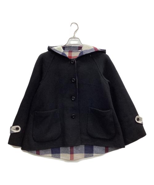 BLUE LABEL CRESTBRIDGE（ブルーレーベルクレストブリッジ）BLUE LABEL CRESTBRIDGE (ブルーレーベルクレストブリッジ) 裏チェックフーデッドウールコート ブラック サイズ:38の古着・服飾アイテム