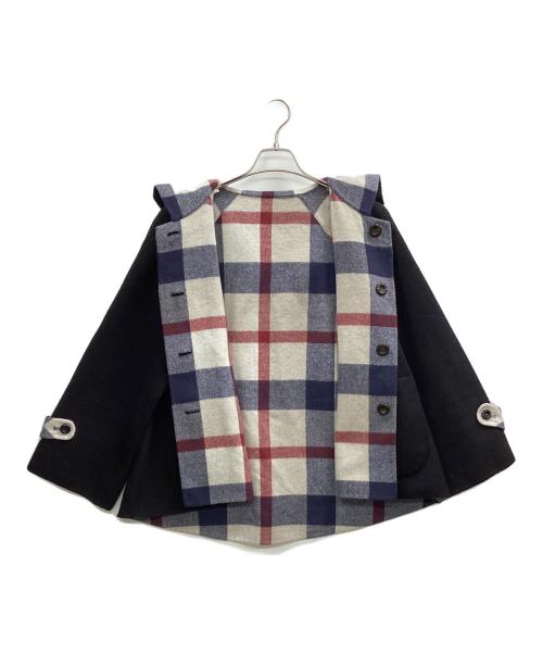 BLUE LABEL CRESTBRIDGE（ブルーレーベルクレストブリッジ）BLUE LABEL CRESTBRIDGE (ブルーレーベルクレストブリッジ) 裏チェックフーデッドウールコート ブラック サイズ:38の古着・服飾アイテム