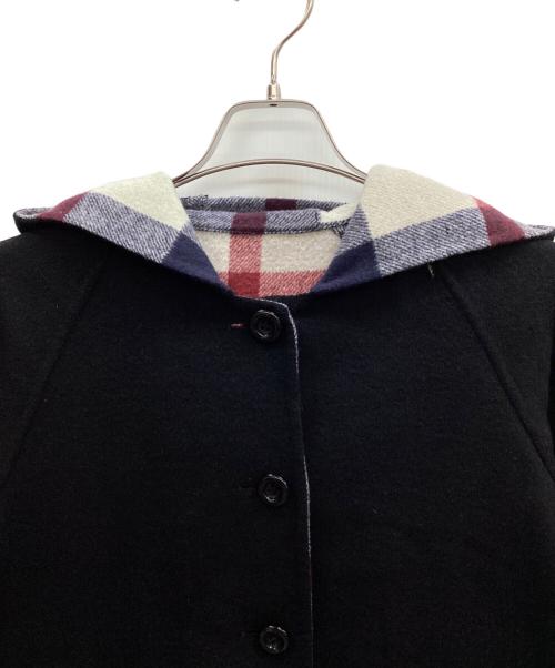 BLUE LABEL CRESTBRIDGE（ブルーレーベルクレストブリッジ）BLUE LABEL CRESTBRIDGE (ブルーレーベルクレストブリッジ) 裏チェックフーデッドウールコート ブラック サイズ:38の古着・服飾アイテム