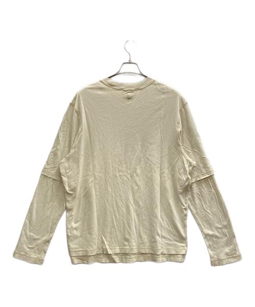 ami（アミ）ami (アミ) ハートロゴ刺繍ダメージ加工レイヤード長袖Tシャツ ベージュ サイズ:Mの古着・服飾アイテム