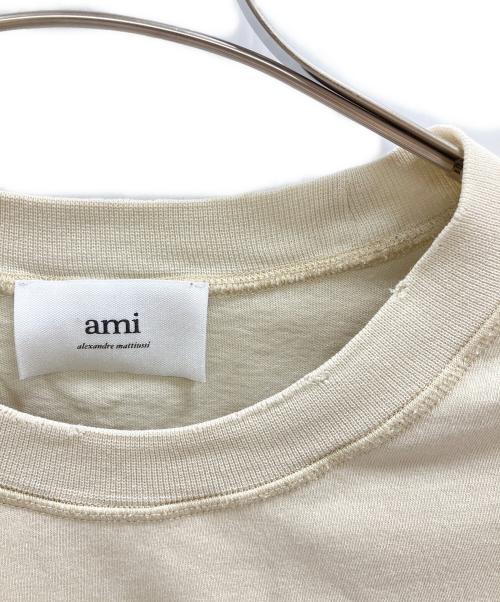 ami（アミ）ami (アミ) ハートロゴ刺繍ダメージ加工レイヤード長袖Tシャツ ベージュ サイズ:Mの古着・服飾アイテム