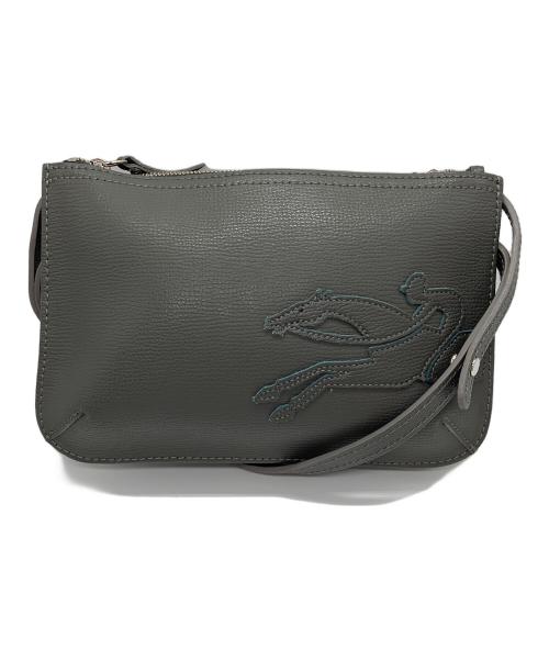 LONGCHAMP（ロンシャン）LONGCHAMP (ロンシャン) ホースモチーフレザークロスボディバッグ グレーの古着・服飾アイテム