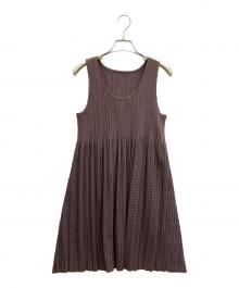 PLEATS PLEASE（プリーツプリーズ）の古着「ヘリンボーンプリーツチュニック」｜ブラウン