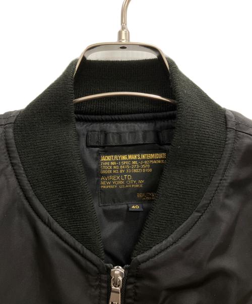 BEAUTY&YOUTH UNITED ARROWS（ビューティーアンドユースユナイテッドアローズ）BEAUTY&YOUTH UNITED ARROWS (ビューティーアンドユースユナイテッドアローズ) AVIREX (アヴィレックス) 別注MA-1ジャケット ブラック サイズ:40の古着・服飾アイテム