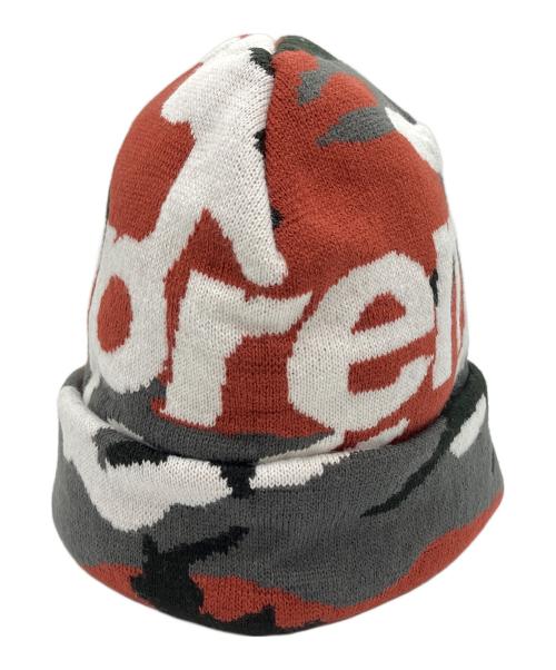 SUPREME（シュプリーム）Supreme (シュプリーム) Camo Big Logo Beanie レッド×グレーの古着・服飾アイテム