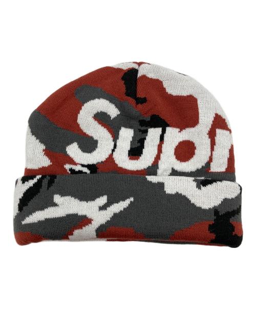 SUPREME（シュプリーム）Supreme (シュプリーム) Camo Big Logo Beanie レッド×グレーの古着・服飾アイテム