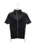 PLEATS PLEASE（プリーツプリーズ）の古着「Vネックプリーツボーダーテープデザインカットソー」｜ブラック