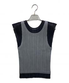 PLEATS PLEASE（プリーツプリーズ）の古着「バイカラーノースリーブプリーツトップス」｜グレー