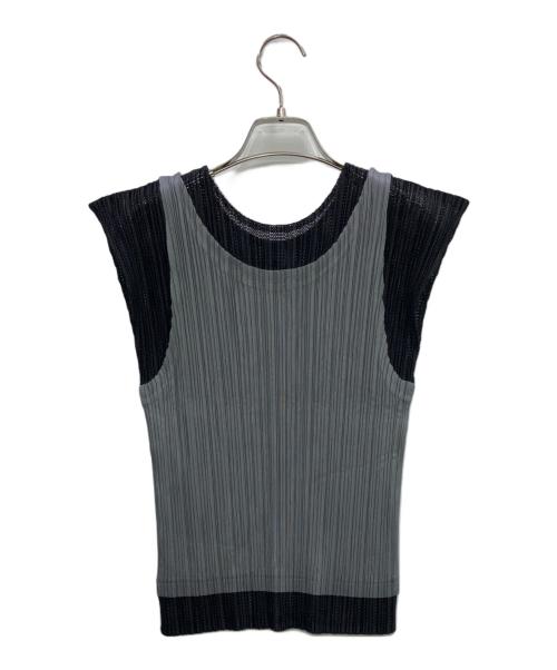 PLEATS PLEASE（プリーツプリーズ）PLEATS PLEASE (プリーツプリーズ) バイカラーノースリーブプリーツトップス グレー サイズ:3の古着・服飾アイテム