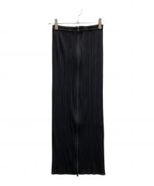 PLEATS PLEASE（プリーツプリーズ）の古着「フロントジッププリーツロングスカート」｜ブラック