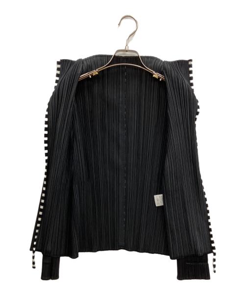 PLEATS PLEASE（プリーツプリーズ）PLEATS PLEASE (プリーツプリーズ) プリーツボーダーテープデザインカーディガン ブラック サイズ:3の古着・服飾アイテム