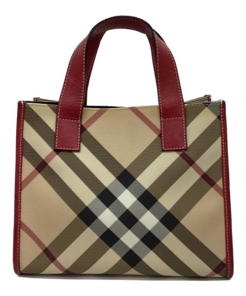 BURBERRY LONDON（バーバリーロンドン）BURBERRY LONDON (バーバリーロンドン) ノバチェックミニトートバッグ ベージュ×レッドの古着・服飾アイテム