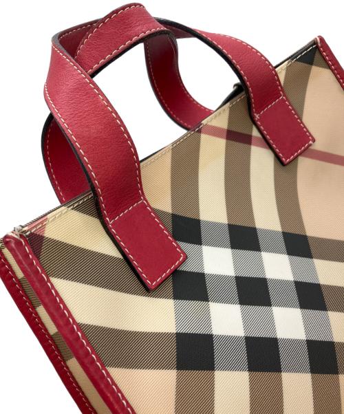 BURBERRY LONDON（バーバリーロンドン）BURBERRY LONDON (バーバリーロンドン) ノバチェックミニトートバッグ ベージュ×レッドの古着・服飾アイテム