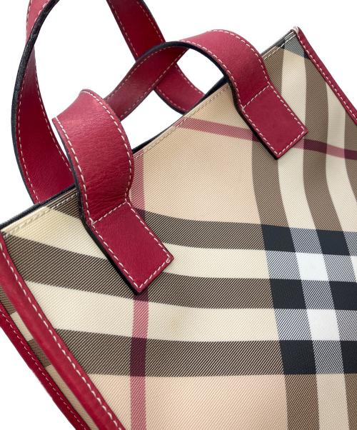 BURBERRY LONDON（バーバリーロンドン）BURBERRY LONDON (バーバリーロンドン) ノバチェックミニトートバッグ ベージュ×レッドの古着・服飾アイテム
