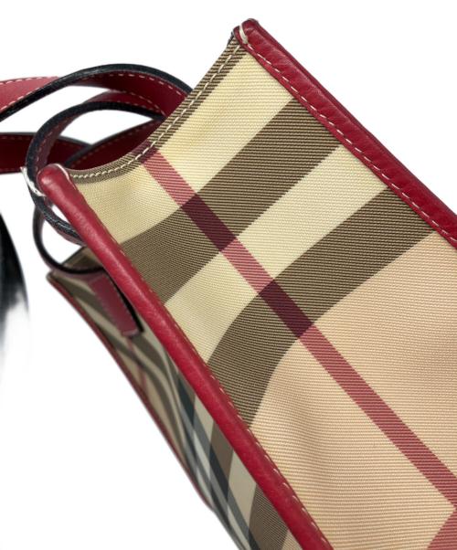BURBERRY LONDON（バーバリーロンドン）BURBERRY LONDON (バーバリーロンドン) ノバチェックミニトートバッグ ベージュ×レッドの古着・服飾アイテム