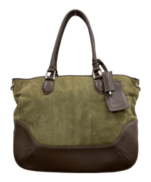 PELLE MORBIDA（ペッレモルビダ）PELLE MORBIDA (ペッレモルビダ) スウェード切り替えレザートートバッグ ブラウン×カーキの古着・服飾アイテム