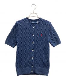 POLO RALPH LAUREN（ポロ・ラルフローレン）の古着「半袖ケーブルニットカーディガン」｜ネイビー