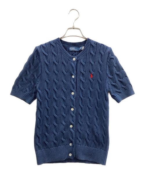 POLO RALPH LAUREN（ポロ・ラルフローレン）POLO RALPH LAUREN (ポロ・ラルフローレン) 半袖ケーブルニットカーディガン ネイビー サイズ:Mの古着・服飾アイテム