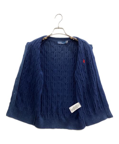 POLO RALPH LAUREN（ポロ・ラルフローレン）POLO RALPH LAUREN (ポロ・ラルフローレン) 半袖ケーブルニットカーディガン ネイビー サイズ:Mの古着・服飾アイテム