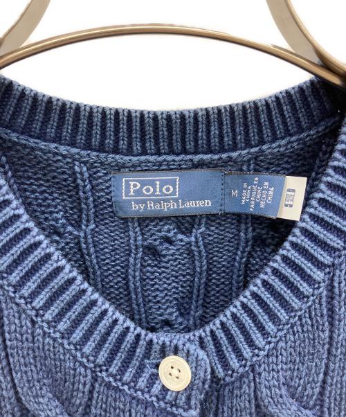 POLO RALPH LAUREN（ポロ・ラルフローレン）POLO RALPH LAUREN (ポロ・ラルフローレン) 半袖ケーブルニットカーディガン ネイビー サイズ:Mの古着・服飾アイテム