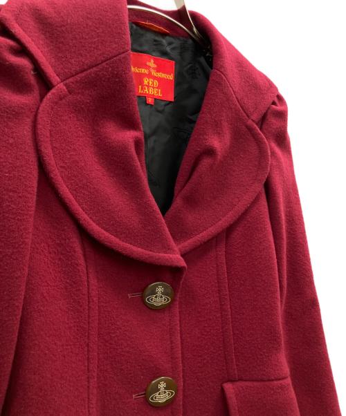 Vivienne Westwood RED LABEL（ヴィヴィアンウエストウッドレッドレーベル）Vivienne Westwood RED LABEL (ヴィヴィアンウエストウッドレッドレーベル) オーブボタン丸襟ウールロングコート レッド サイズ:2の古着・服飾アイテム
