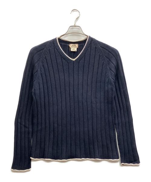 HERMES（エルメス）HERMES (エルメス) コットンカシミヤVネックニット ネイビー サイズ:Lの古着・服飾アイテム