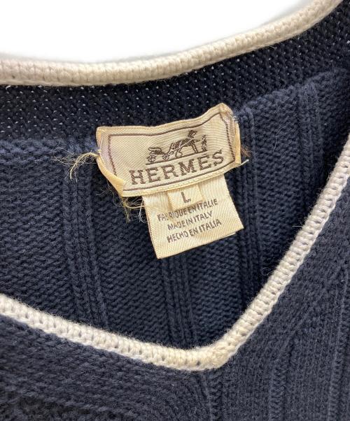 HERMES（エルメス）HERMES (エルメス) コットンカシミヤVネックニット ネイビー サイズ:Lの古着・服飾アイテム