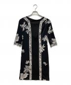 LEONARD FASHIONレオナールファッション）の古着「カンカン素材 花柄ワンピース」｜ブラック